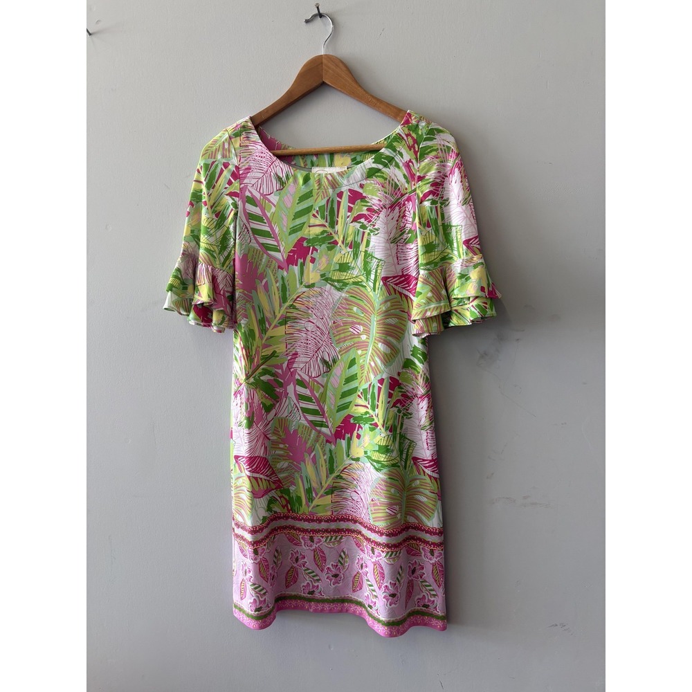 Pappagallo Dress Womens S Multicolor Tropical Flutter Sleeve Shift Short‎ Summer
